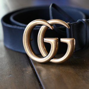 Gucci black GG leather Toscano belt
